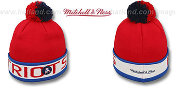 Patriots THE-BUTTON Knit Beanie Hat by Michell and Ness