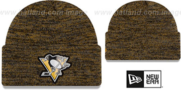 Penguins BEVEL Gold-Black Knit Beanie Hat by New Era