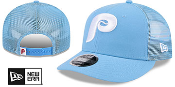 Phillies COOP LOW-CROWN TRUCKER SNAPBACK Sky Hat by New Era