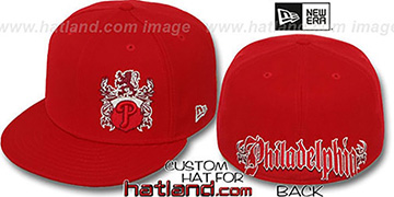 Phillies OLD ENGLISH SOUTHPAW Red-Red Fitted Hat by New Era