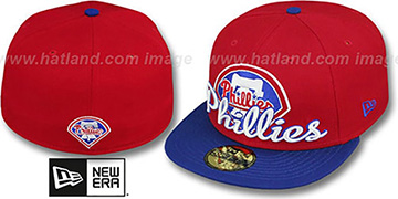 Phillies SCRIPT-PUNCH Red-Royal Fitted Hat by New Era