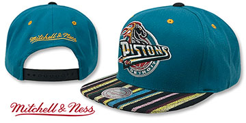 Pistons NATIVE-STRIPE SNAPBACK Teal Hat by Mitchell and Ness