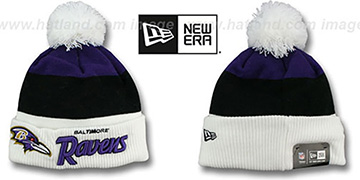 Ravens 'CUFF-SCRIPTER' White-Black-Purple Knit Beanie Hat by New Era