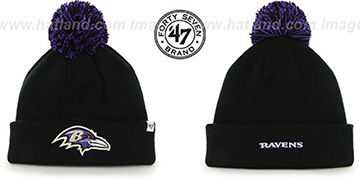 Ravens 'POMPOM CUFF' Black Knit Beanie Hat by Twins 47 Brand