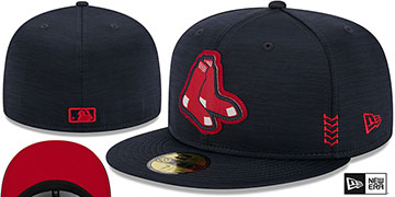 Red Sox 2024 ONFIELD CLUBHOUSE Heather Navy Fitted Hat by New Era