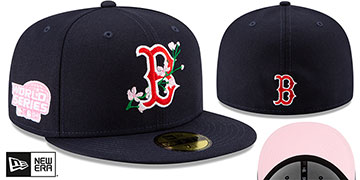 Red Sox LOGO BLOOM SIDE-PATCH Navy-Pink Fitted Hat by New Era