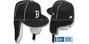 Red Sox PINSTRIPE DOGEAR Black-White Fitted Hat by New Era