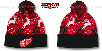 Red Wings UGLY SWEATER Black-Red Knit Beanie Hat by Zephyr