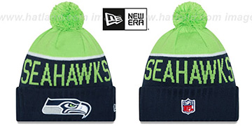 Seahawks 2015 STADIUM Navy-Lime Knit Beanie Hat by New Era