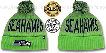 Seahawks BEDROCK Lime-Lime Knit Beanie Hat by Twins 47 Brand