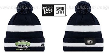 Seahawks SUPER BOWL XLVIII CHAMPS  Navy-White Knit Beanie Hat by New Era