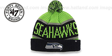 Seahawks THE-CALGARY Navy-Lime Knit Beanie Hat by Twins 47 Brand