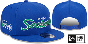 Seahawks 'THROWBACK TEAM-SCRIPT SNAPBACK' Royal Hat by New Era