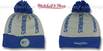 Seahawks VERTICAL WORD BEANIE Grey-Royal by Mitchell and Ness