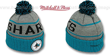 Sharks HIGH-5 CIRCLE BEANIE Grey-Teal by Mitchell and Ness