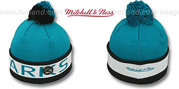 Sharks 'THE-BUTTON' Knit Beanie Hat by Michell and Ness