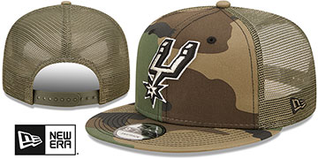 Spurs ARMY CAMO TRUCKER Hat by New Era