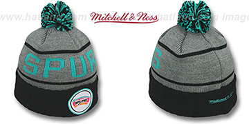 Spurs HIGH-5 CIRCLE BEANIE Grey-Black by Mitchell and Ness