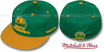 Supersonics 2T BP-MESH Green-Gold Fitted Hat by Mitchell and Ness