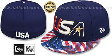 USA Slant WAVING-FLAG Navy Fitted Hat by New Era