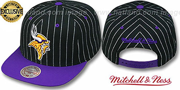 Vikings PINSTRIPE 2T TEAM-BASIC SNAPBACK Black-Purple Adjustable Hat by Mitchell and Ness