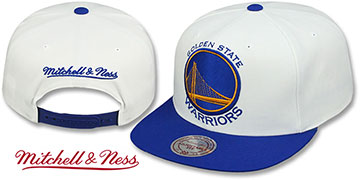 Warriors '2T XL-LOGO SNAPBACK' White-Royal Hat by Mitchell and Ness