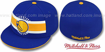 Warriors HARDWOOD TIMEOUT Royal Fitted Hat by Mitchell and Ness