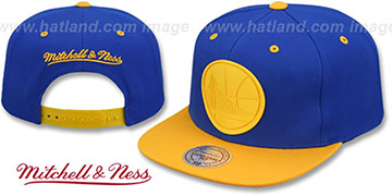 Warriors XL RUBBER WELD SNAPBACK Royal-Gold Adjustable Hat by Mitchell and Ness