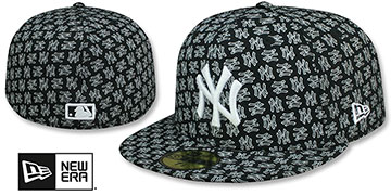 Yankees NY ALL-OVER FLOCKING Black-White Fitted Hat by New Era