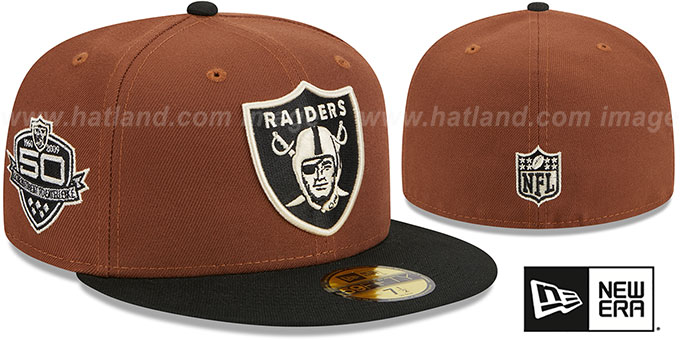 Raiders 'HARVEST SIDE-PATCH' Brown-Black Fitted Hat by New Era