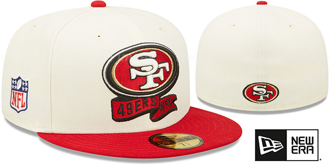 49ers '2022 NFL SIDELINE' Cream-Red Fitted Hat by New Era