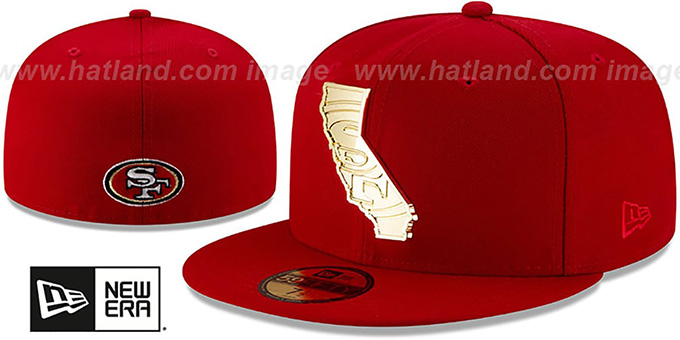 49ers 'ALL GOLD STATED METAL-BADGE' Red Fitted Hat by New Era