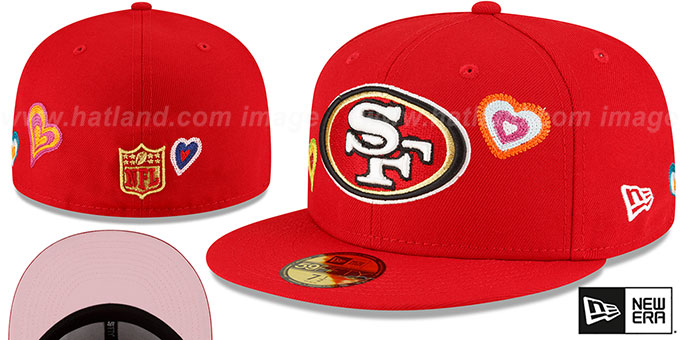 49ers 'CHAIN STITCH HEARTS' Red Fitted Hat by New Era