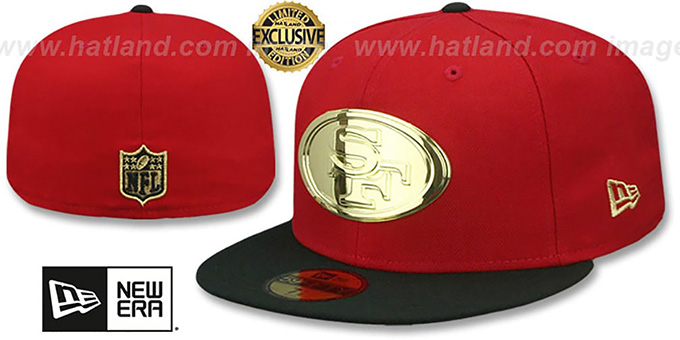 49ers 'GOLD METAL-BADGE' Red-Black Fitted Hat by New Era