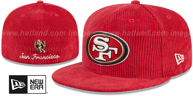 49ers 'LETTERMAN PIN CORDUROY' Red Fitted Hat by New Era