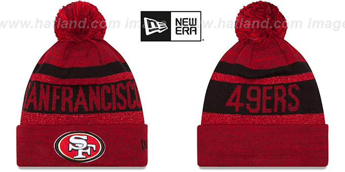 49ers 'METALLIC STRIPE' Red-Black Knit Beanie Hat by New Era