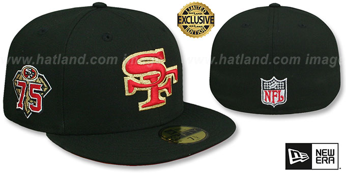 49ers 'NFL LIGATURE SIDE-PATCH' Black Fitted Hat by New Era