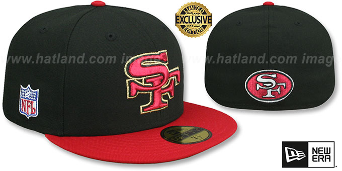 49ers 'NFL LIGATURE SIDE-PATCH' Black-Red Fitted Hat by New Era