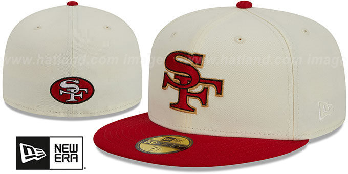 49ers 'NFL LIGATURE' White-Red Fitted Hat by New Era