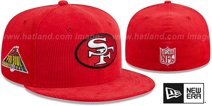 49ers 'OLD SCHOOL CORDUROY SIDE-PATCH' Red Fitted Hat by New Era