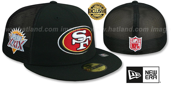 49ers SB XXIX 'MESH-BACK SIDE-PATCH' Black-Black Fitted Hat by New Era