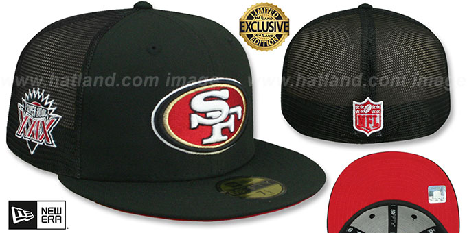 49ers SB XXIX 'MESH-BACK SIDE-PATCH' Black-Red Fitted Hat by New Era