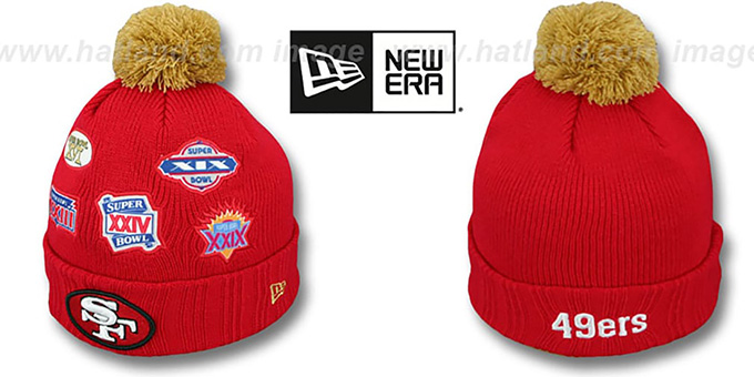 49ers 'SUPER BOWL PATCHES' Red Knit Beanie Hat by New Era