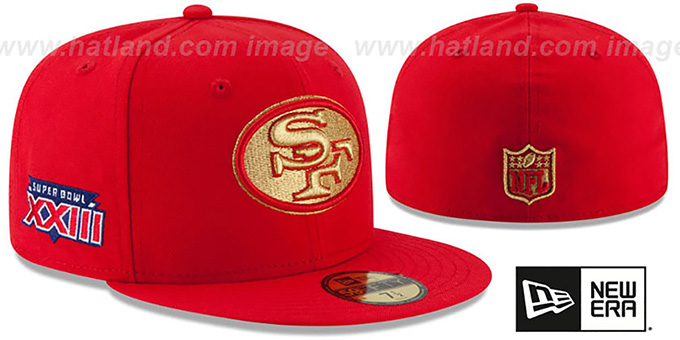 49ers 'SUPER BOWL XXIII GOLD-50' Red Fitted Hat by New Era