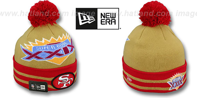 49ers 'SUPER BOWL XXIX' Gold Knit Beanie Hat by New Era