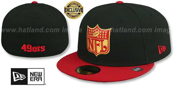 49ers 'THROWBACK NFL SHIELD-BASIC' Black-Red Fitted Hat by New Era