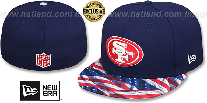 49ers 'USA WAVING-FLAG' Navy Fitted Hat by New Era