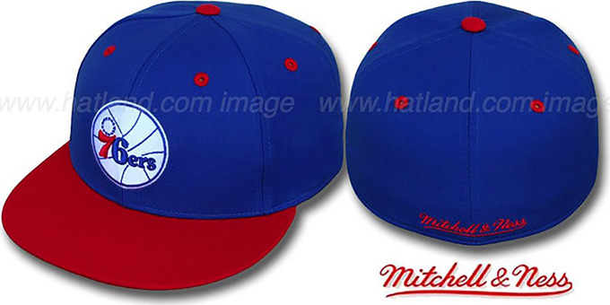 76ers '2T CLASSIC THROWBACK' Royal-Red Fitted Hat by Mitchell & Ness