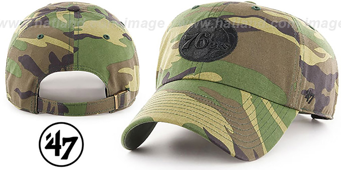 76ers 'BLACK LOGO CLEAN-UP STRAPBACK' Army Camo Hat by Twins 47 Brand