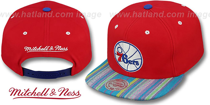 76ers 'NATIVE-STRIPE SNAPBACK' Red Hat by Mitchell and Ness